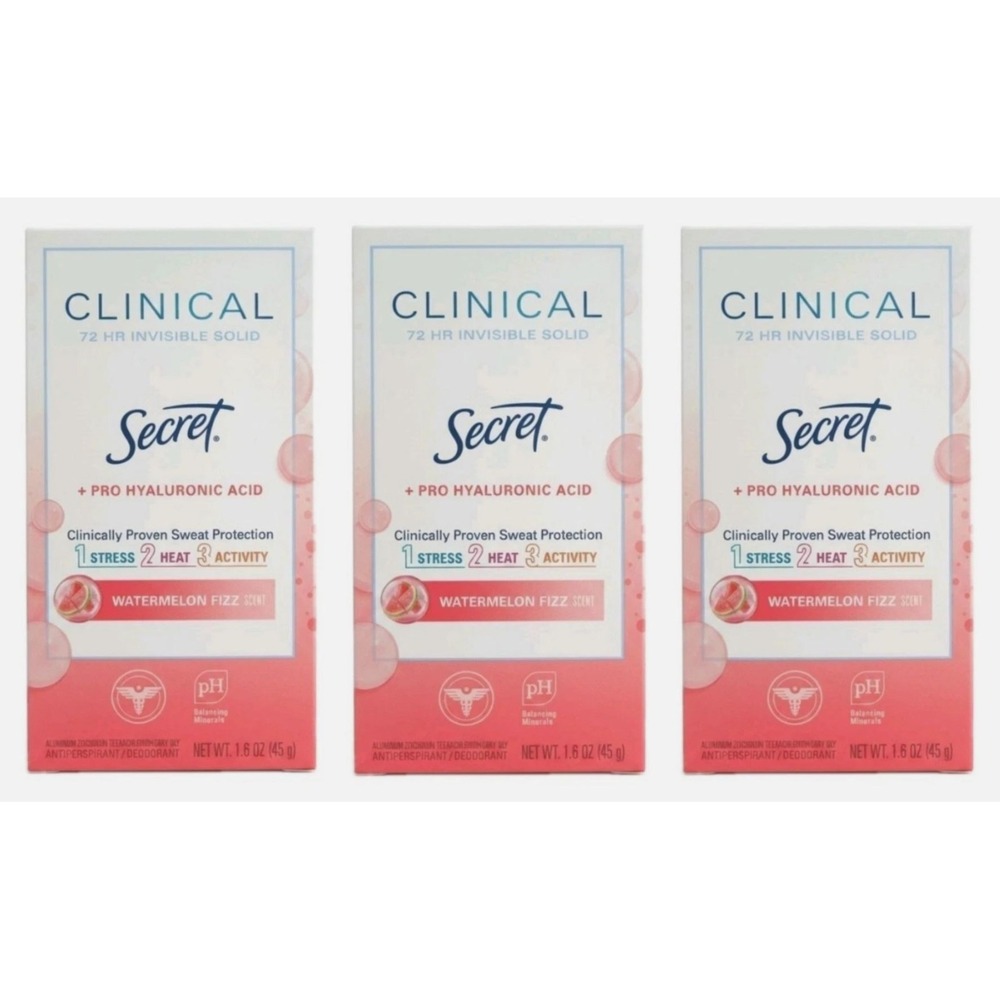 Secret Clinical 72HR Invisible Womens Deodorant Solid Watermelon Fizz 1.6oz 3 Pk